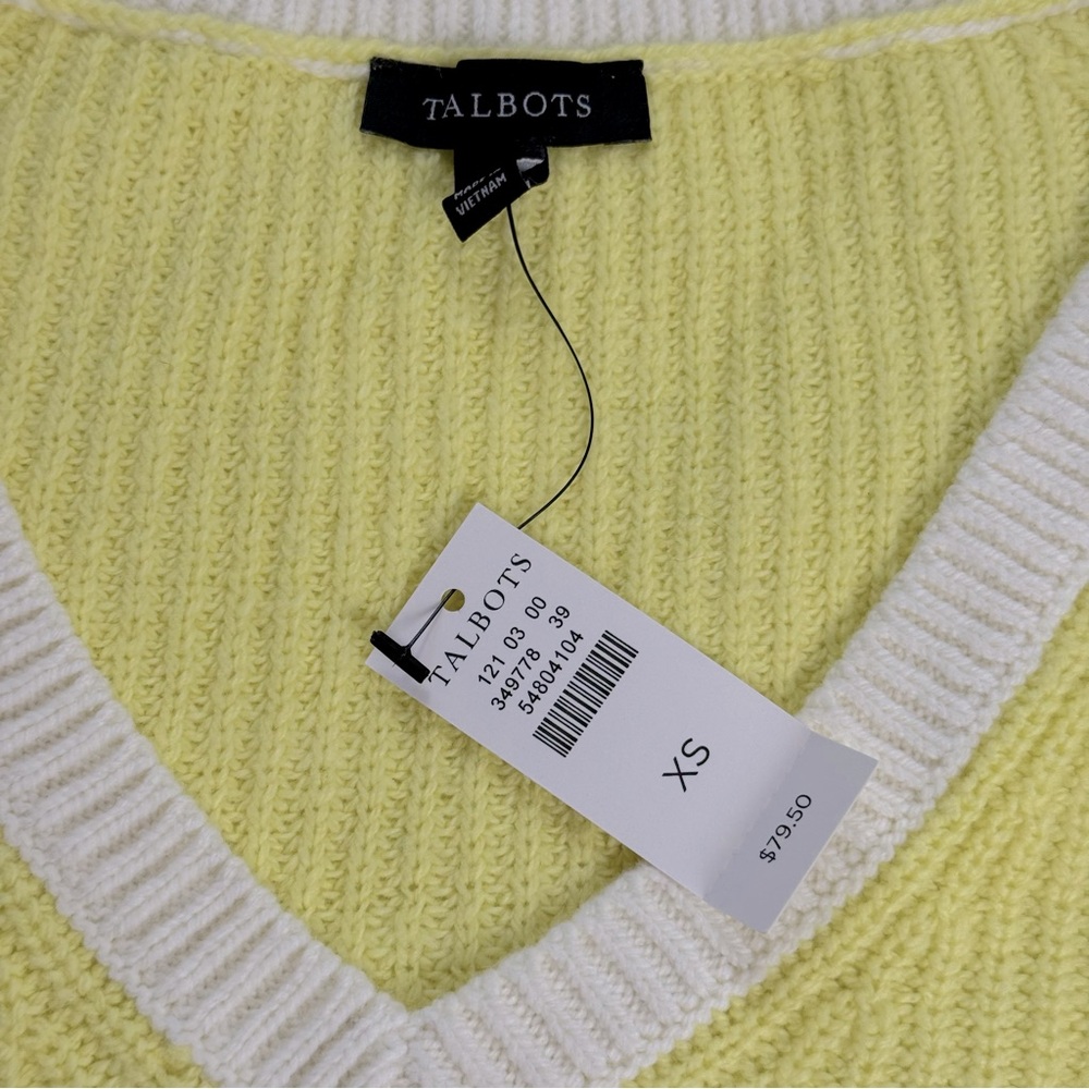 Talbots Chic Sporty Retro Yellow V-Neck Contrast Trim Sporty Sweater Wm's XS NWT - Picture 6 of 8